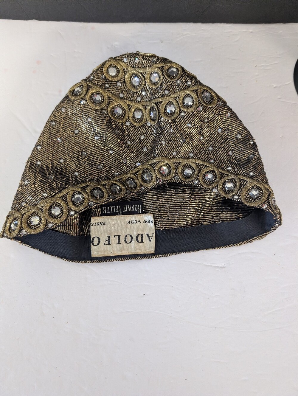 Vintage Adolfo Cloche Hat Incrusted With Rhinestone Sequin Hat - Picture 8 of 9